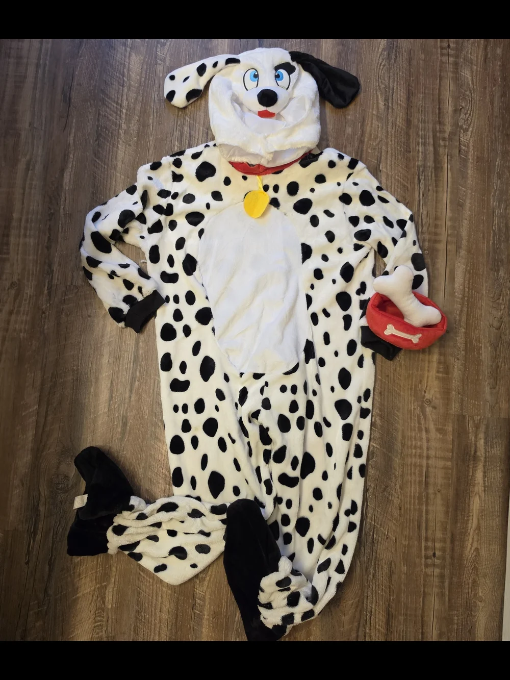 Plush Dalmatian Dog Costume Jumpsuit with Hood & Accessories Kids Size Small 5-7